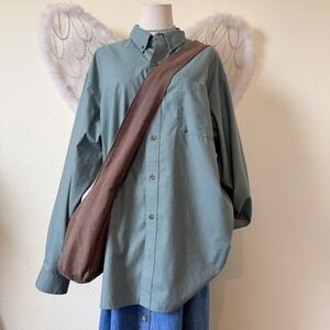 Academia Preppy Grunge Oversized Button Up Long Sleeve Gingham Shirt Green Check